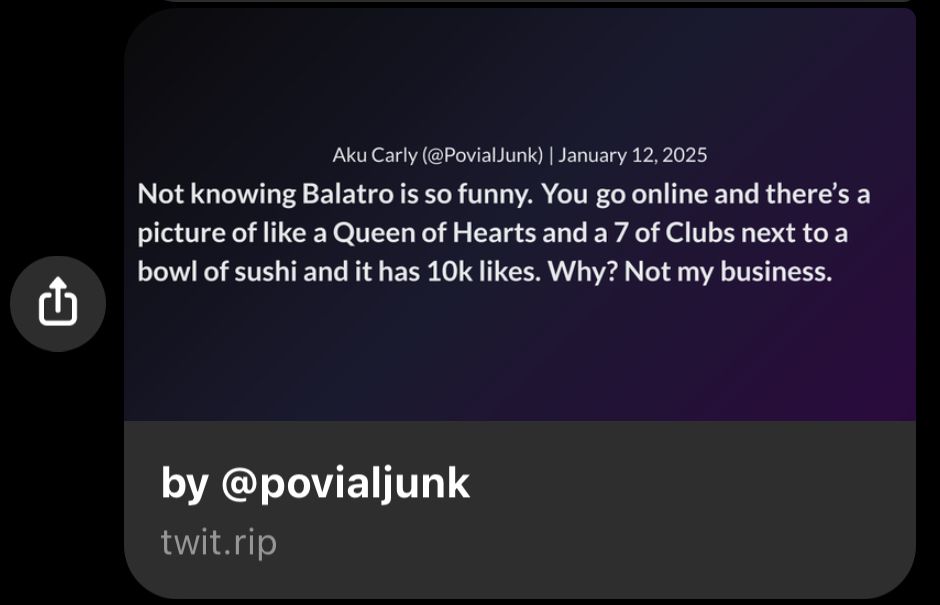 Tweet about Balatro